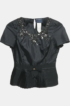Roberto Cavalli Embellished Crepe Pleated Top M