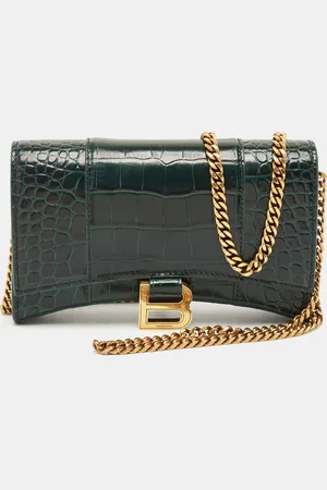 Balenciaga Croc Embossed Leather Hourglass Wallet on Chain
