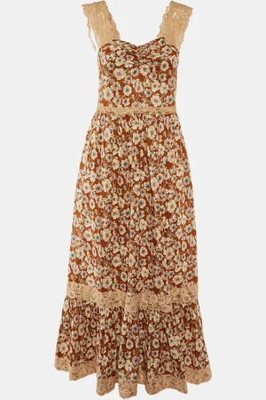 Gucci Floral Print Silk Lace Trimmed Sleeveless Flounce Dress S