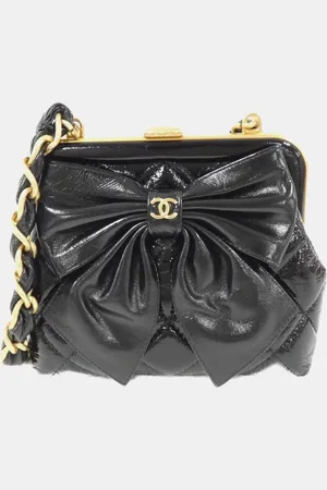 CHANEL Leather Bow Chain Clutch Bag