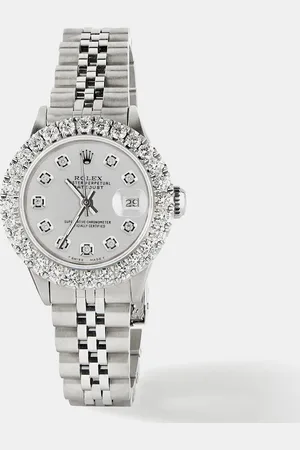 Rolex Customised Silver 2CT Diamond Stainless Steel Datejust Automatic Women