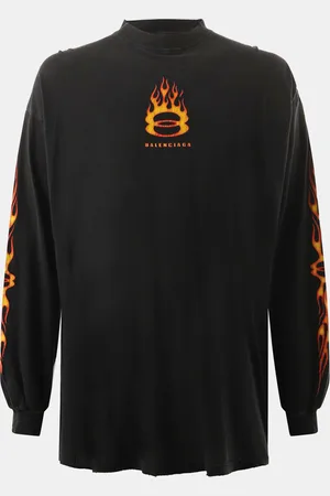 Balenciaga Printed Jersey Distressed Crew Neck T-Shirt L