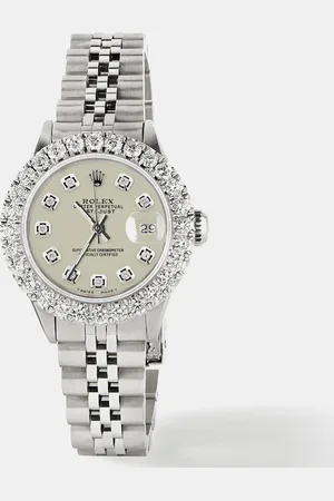 Rolex Customised Satin Linen 2CT Diamond Stainless Steel Datejust Automatic Women