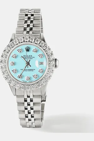 Rolex Customised Aqua 2CT Diamond Stainless Steel Datejust Automatic Women