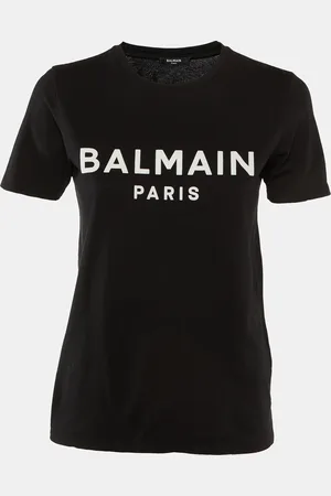 Balmain Logo Flock Print Cotton Crew Neck T-Shirt XS