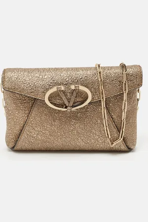 VALENTINO Crinkled Leather V Rivet Clutch Bag