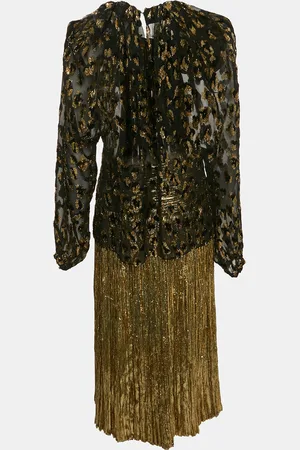 Saint Laurent Saint Laurent Black/ Fil Coupe and Lurex Blouse and Pleated Midi Skirt Set M/S