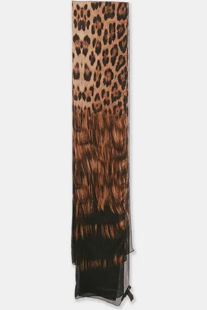 Roberto Cavalli Black/ Leopard Print Silk Scarf