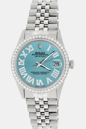 Rolex Datejust 36MM Automatic Stainless Steel Watch w/ Turquoise Roman Dial & Diamond Bezel