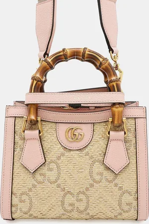 Gucci /Pink Raffia/Leather Mini Diana GG Bamboo Tote Bag