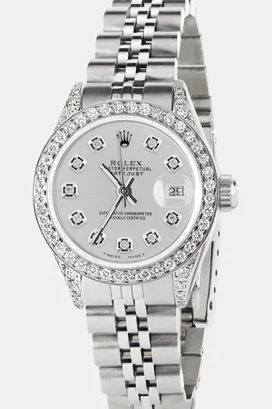 Rolex Customised Silver Diamond Stainless Steel Datejust Automatic Women