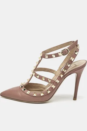 VALENTINO Dusty Leather Rockstud Ankle Strap Pumps Size 37