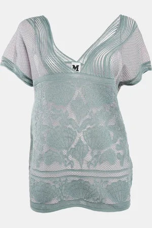 M Missoni Ice Lurex Textured Knit V-Neck Top L