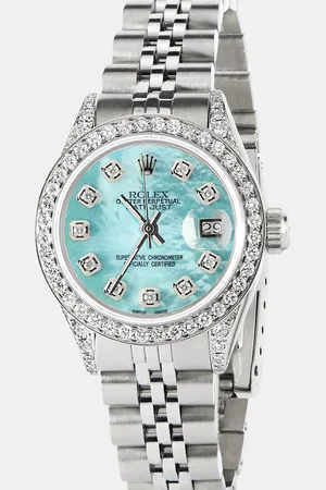 Rolex Customised Aquamarine MOP Diamond Stainless Steel Datejust Automatic Women