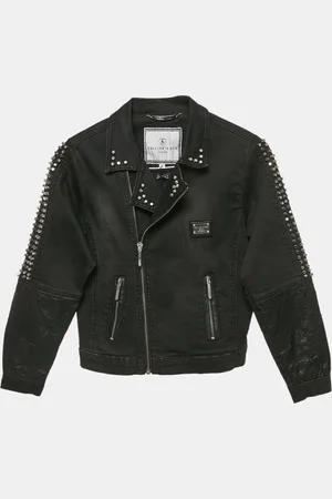 Philipp Plein Junior Studded Faux Leather Denim Jacket 8 Yrs