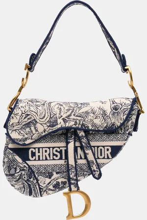 Dior Navy Blue Navy Blue/ Canvas Embroidered Toile de Jouy Saddle Bag