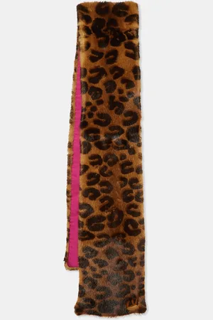 LOUIS VUITTON Leopard Print Mink Fur Metal Logo Detail Stole