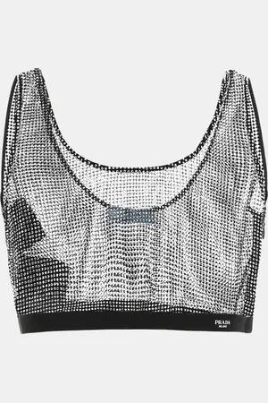 Prada Rhinestone Mesh Sheer Crop Top M