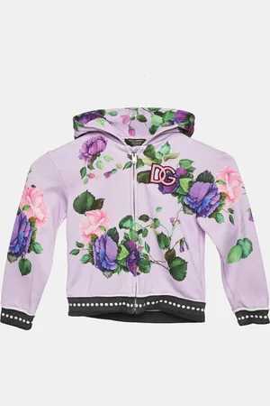 Dolce & Gabbana Kids Floral Print Cotton Knit Zip-Up Hoodie 24-30 M