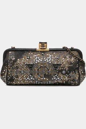 CHANEL CC Glitter Lambskin Studded Frame Clutch on Chain