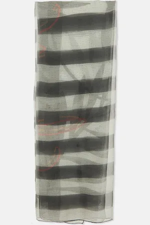 CHANEL Stripe Print Silk Scarf