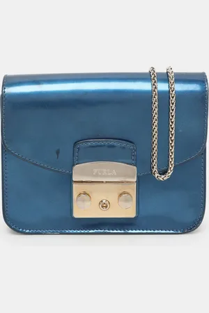 Furla Blue Patent Leather Mini Metropolis Crossbody Bag