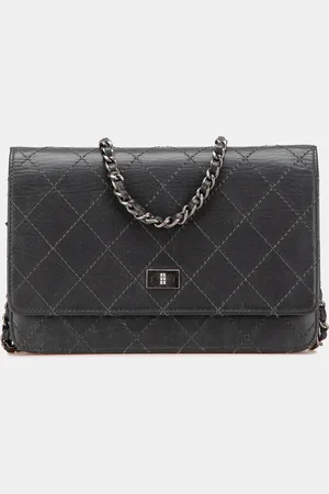 CHANEL Charcoal Calfskin Reissue 2.55 Stitched Wallet on Chain