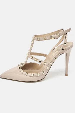 VALENTINO Blush Leather Rockstud Ankle Strap Pumps Size 40