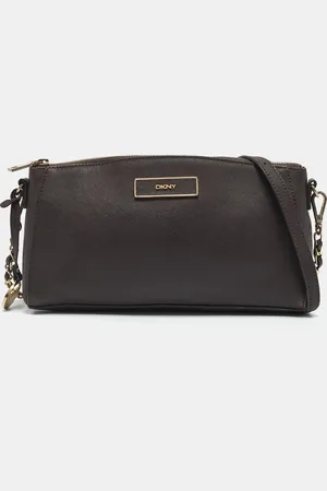 DKNY Dark Saffiano Leather Bryant Park Zip Crossbody Bag