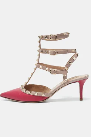 VALENTINO /Beige Leather Rockstud Caged Pumps Size 38.5