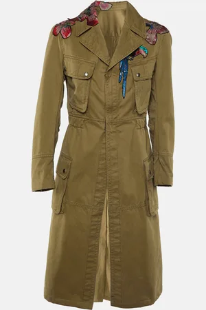 VALENTINO Khaki Applique Detail Zip-Up Coat M