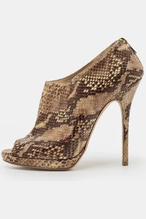Jimmy Choo Tan Snakeskin Embossed Glint Peep Toe Ankle Booties Size 39