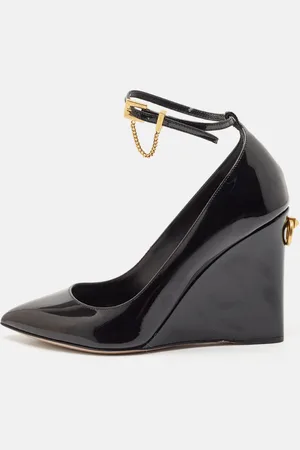 VALENTINO Patent Leather Ankle Strap Wedge Pumps 36