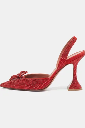 Amina Muaddi Suede Crystal Embellished Rosie Slingback Pumps Size 36.5