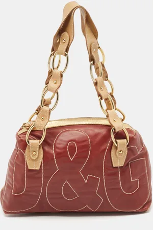 Dolce & Gabbana /Beige Leather and Lizard Embossed Logo Shoulder Bag