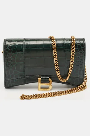 Balenciaga Croc Embossed Leather Hourglass Wallet on Chain