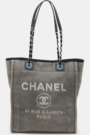 CHANEL Gray Canvas Deauville Tote Bag
