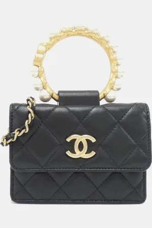 CHANEL Leather Pearl Bracelet Chain Clutch Bag