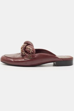 CHANEL Leather Braided Chain Flat Mules Size 38