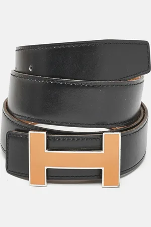 Hermès /Gold Box and Togo Leather Qiuzz H Reversible Belt 90CM