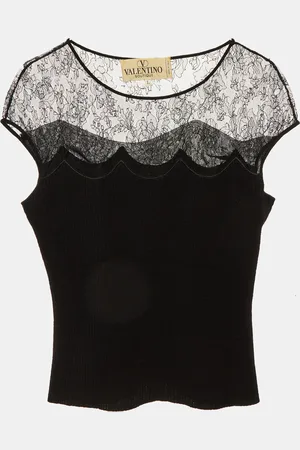 VALENTINO Vintage Wool Knit Lace Trim Top L