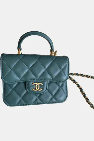 CHANEL Dark Leather Mini Top Handle Wallet on Chain