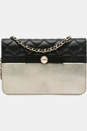 CHANEL /Gold Paris in Rome CC Bicolor Quilted Lambskin Wallet On Chain