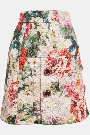 Dolce & Gabbana Floral Print Lurex Jacquard Rhinestone Detail Mini Skirt S