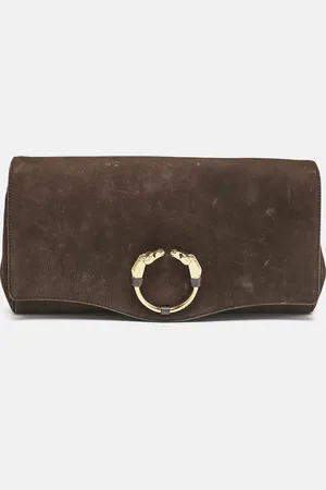 Gucci Dark Nubuck Leather Ribot Horse Head Clutch
