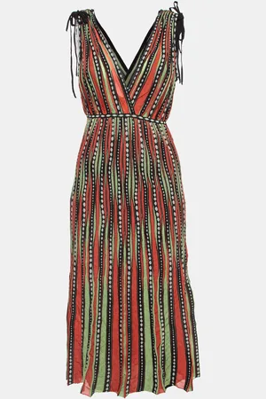 M Missoni /Orange Alga and Bubble Pattern Knit Sleeveless Midi Dress S
