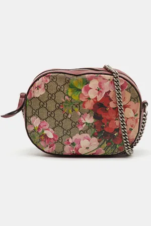Gucci GG Supreme Blooms Canvas and Leather Mini Chain Crossbody Bag