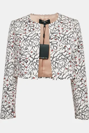 Paule Ka Printed Cotton Blend Open Front Cropped Jacket L