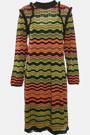 M Missoni /Orange Patterned Knit Ruffle Detail Midi Dress L