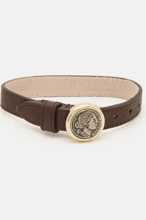Bvlgari Monete Coin 130 Years Celebration Leather Gold Tone Wrap Bracelet